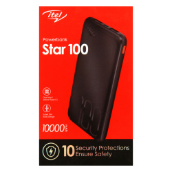 Аккумулятор мобильный PowerBank Itel Star100 (IPP-53) Li-Pol, 10000 mAh, 2.1А, черный, 4хUSB