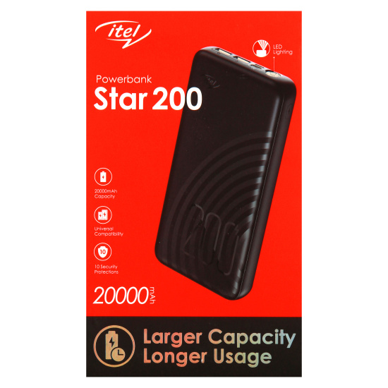 Аккумулятор мобильный PowerBank Itel Star200 Li-Pol 20000mAh 2,1A черный 4xUSB