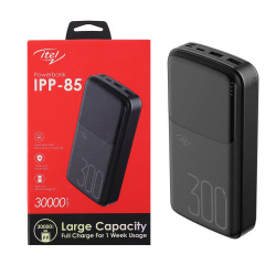 Аккумулятор мобильный PowerBank Itel IPP-85 Li-Pol, 30000 mAh, 2.1А, черный, 4хUSB