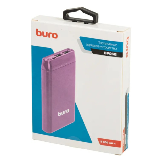 Аккумулятор мобильный PowerBank, Buro, BP05B, Li-Pol, 5000 mAh, 2.1А, фиолетовый, 2хUSB