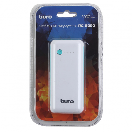 Аккумулятор мобильный PowerBank Buro RC-5000WB Li-Ion 5000mAh 1A белый/голубой 1xUSB