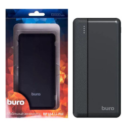 Аккумулятор мобильный PowerBank, Buro, BP10A, Li-Pol, 10000 mAh, 2А, черный, 2хUSB-A+1хUSB-C