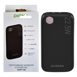 Аккумулятор мобильный PowerBank Digma DGPF10B Li-lon 10000mAh 3A черный 2xUSB