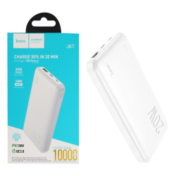 Аккумулятор мобильный PowerBank, Hoco, J87 TACKER, Li-Pol, 10000 mAh, 3А, белый, 1хUSB-A+1хUSB-C