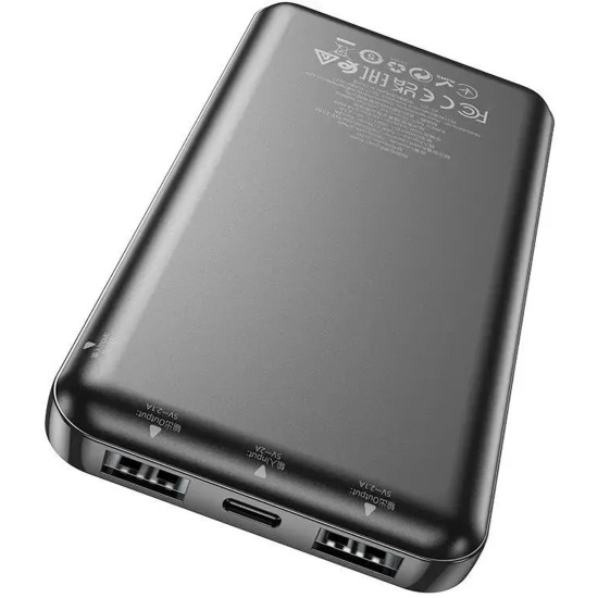 Аккумулятор мобильный PowerBank, Hoco, J100 HIGH-RANKING, Li-Pol, 10000 mAh, 2.1А, черный, 2хUSB