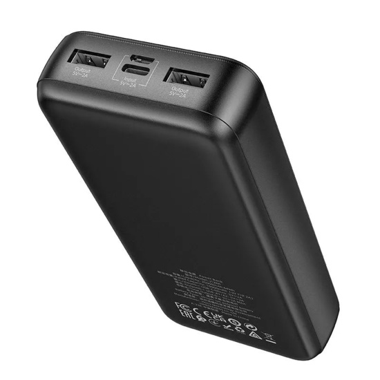 Аккумулятор мобильный PowerBank, Hoco, J128A Powerful, Li-Pol, 20000 mAh, 3А, черный, 2хUSB