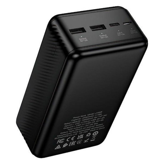 Аккумулятор мобильный PowerBank, Hoco, J165B, Li-Pol, 30000 mAh, 3А, черный, 2хUSB-A+1хUSB-C