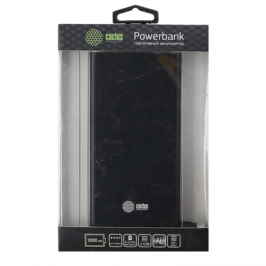 Аккумулятор мобильный PowerBank Cactus CS-PBFSJT-10000 Li-Pol 10000mAh 2,1A черный 2xUSB