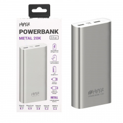 Аккумулятор мобильный PowerBank Hiper Metal 20K Li-Pol 20000mAh 2,1A серебристый 2xUSB