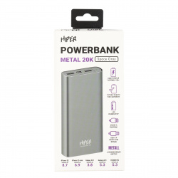 Аккумулятор мобильный PowerBank Hiper Metal 20K Li-Pol 20000mAh 2,4A темно-серый 2xUSB