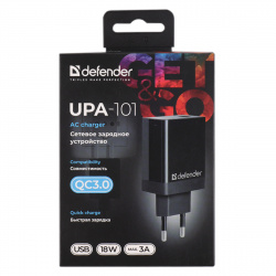 Зарядное устройство сетевое СЗУ Defender UPA-101, QC3.0, 1*USB, черный