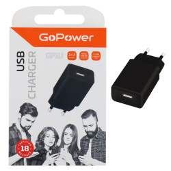 Зарядное устройство сетевое СЗУ GoPower GP1U 1xUSB 2.4A 12W черный