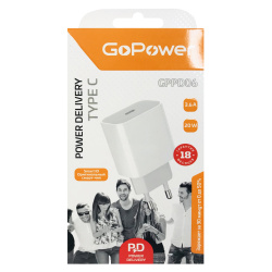 Зарядное устройство сетевое СЗУ GoPower GPPD06 1xType-C 3.6A 20W белый