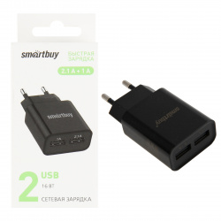 Зарядное устройство сетевое СЗУ SmartBuy FLASH, 2,1 А + 1 А, 2*USB, (SBP-2010)