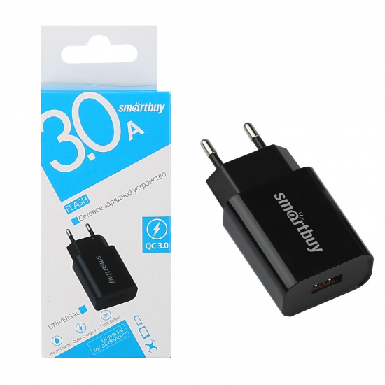Зарядное устройство сетевое СЗУ SmartBuy FLASH, QC3.0, 3 А, 1*USB, (SBP-1030)