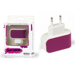 Зарядное устройство сетевое СЗУ SmartBuy COLOR CHARGE, 2А, универсальное, 1хUSB, фиолетовое (SBP-8030)