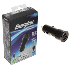 Зарядное устройство автомобильное АЗУ Energizer Ultimate, 3.1A, x 2USB черный (DC2UUMC2)