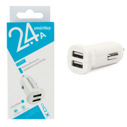 Зарядное устройство автомобильное АЗУ Smartbuy TURBO 2.4А+1 А, 2USB, белое (SBP-2025)