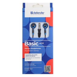 Наушники-вкладыши Defender Basic 604 черный/голубой