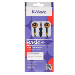 Наушники-вкладыши Defender Basic 604 черный/оранжевый