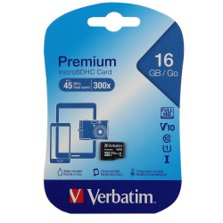 Карта памяти microSDHC 16GB Class10 Verbatim
