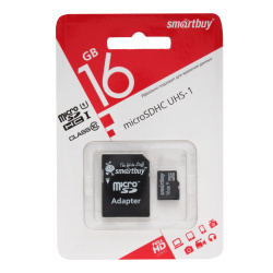 Карта памяти microSDHC 16GB Class10 +SD адаптер SmartBuy