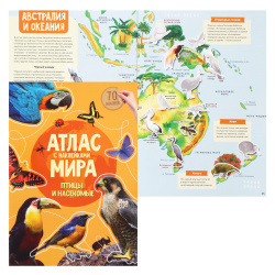 Книжка А4 8л с наклейками Атлас мира Птицы и насекомые