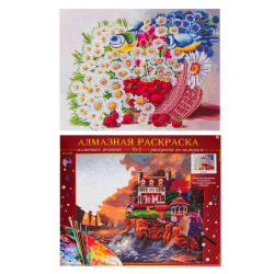 Картина 2 в 1 алмазная мозаика+картина по номерам 40*50см Цветы и птицы АСК013 с подрам
