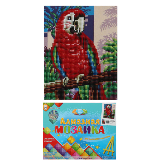Мозаика алмазная 17*22см Рыжий кот Красивый попугай частичная выкладка ...