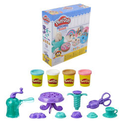 Масса для лепки 4цв по 56гр 9детал Play-Doh Выпечка и пончики Е3344 бел, гол, песоч, роз