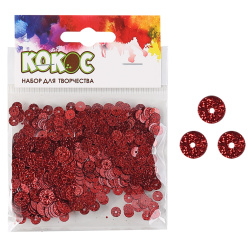 Пайетки с блестками 6мм 10гр 183669/1008 КОКОС красный
