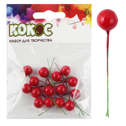 Декор Ягода красная 12*12мм 15шт пенопласт на проволоке 183635 КОКОС