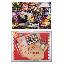 Раскраска по номерам на картоне 30*40 Беседка у реки KS002
