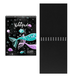 Блокнот для эскизов/скетчбук А6 (95*128) 30л 120г/м2 обл мягк карт дв спир Черн блок Хвосты выб лак твин-лак жест 50083